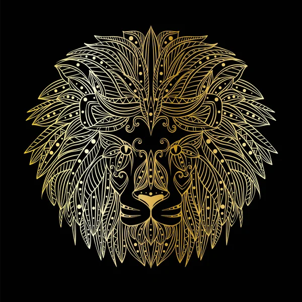 Patterned Head Lion Grunge Background African Indian Totem Tattoo Design — Stock Vector