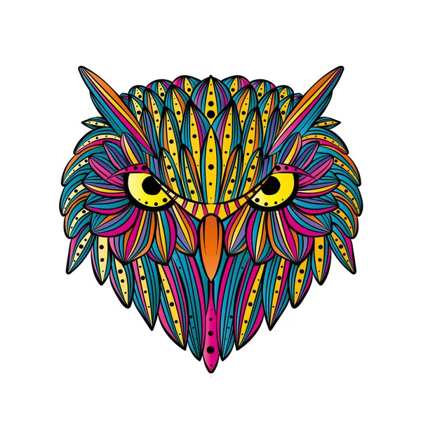 Vektör el baykuş yüz çekilmiş. Zentangle sanat. Etnik desenli Gösterim amacıyla antistress t-shirt Boyama kitabı, dövme, poster, yazdırma,.
