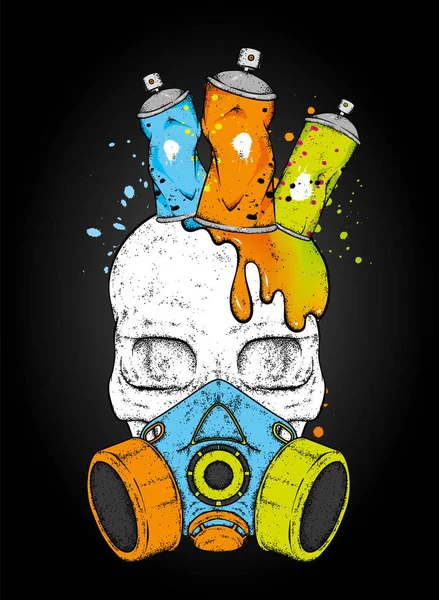 Calavera Globos Con Pintura Para Graffiti Cráneo Corona Latas Ilustración — Archivo Imágenes Vectoriales