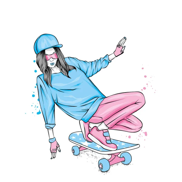 Patineur Élégant Jeans Baskets Skateboard Illustration Vectorielle Pour Une Carte — Image vectorielle