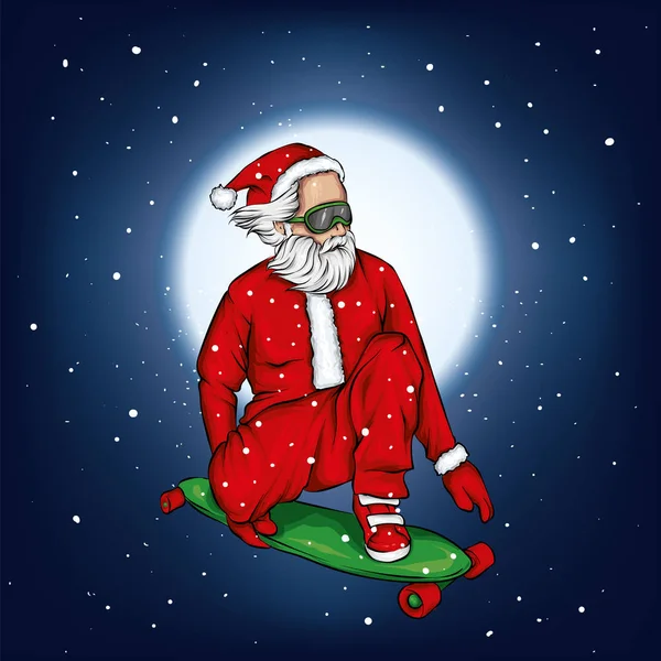 Patinador Elegante Vestindo Traje Papai Noel Ilustração Vetorial Para Cartão —  Vetores de Stock