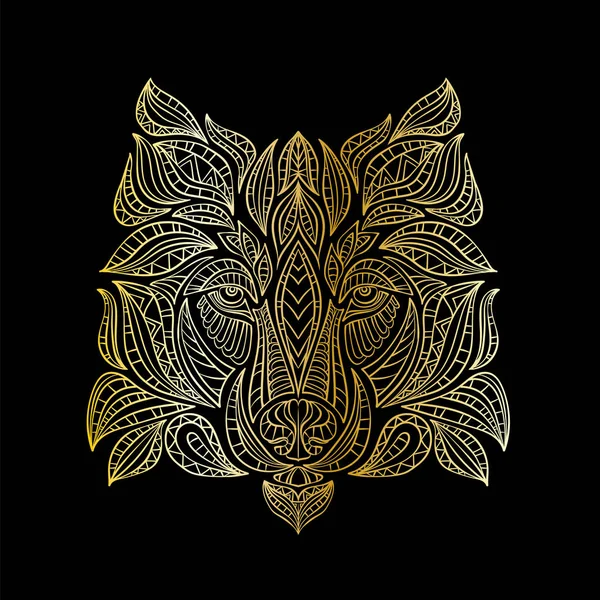 Abstracte Hand Tekening Met Elementen Van Ornamenten Wolf Grafische Pen — Stockvector