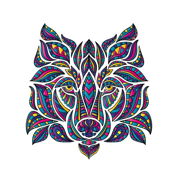 Dibujo Mano Abstracto Con Elementos Adornos Lápiz Gráfico Lobo Boho — Vector de stock