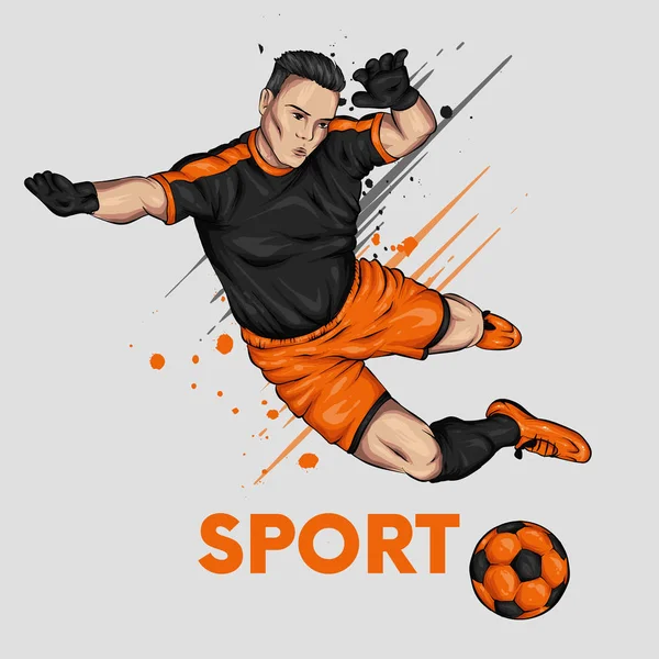 Hombre Uniforme Fútbol Con Una Pelota Futbolista Deportes Salud Ilustración — Vector de stock