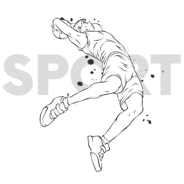 Jugador Baloncesto Saltando Con Pelota Tipo Hombre Pantalones Cortos Una — Vector de stock