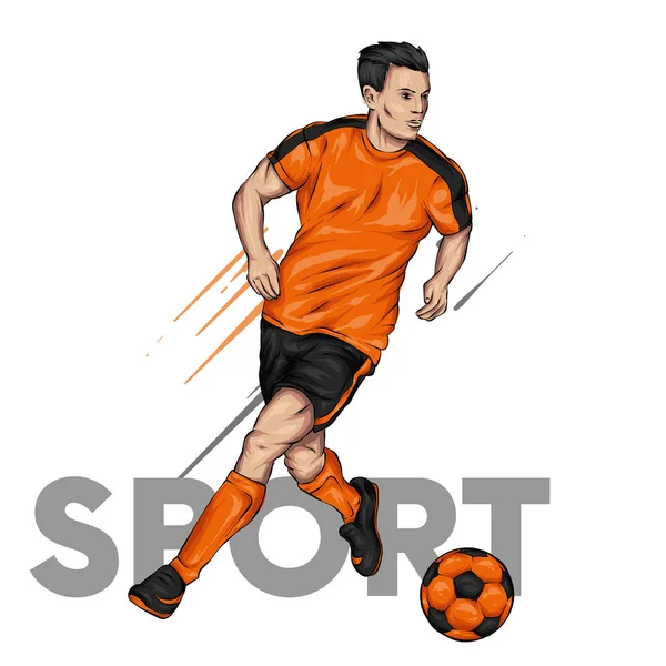 Homme Uniforme Football Avec Ballon Footballeur Sport Santé Illustration Vectorielle — Image vectorielle