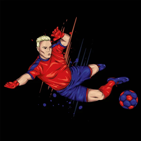 Hombre Uniforme Fútbol Con Una Pelota Futbolista Deportes Salud Ilustración — Vector de stock