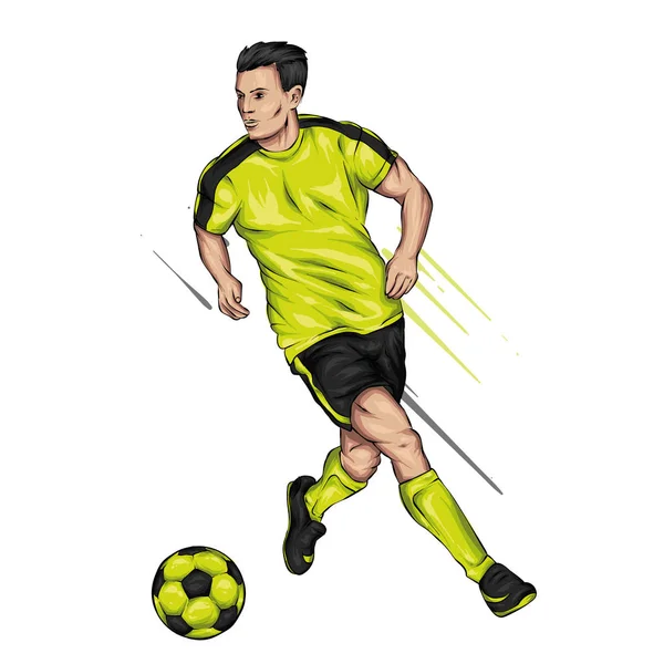 Homme Uniforme Football Avec Ballon Footballeur Sport Santé Illustration Vectorielle — Image vectorielle