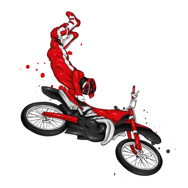 Biker Auf Einem Oldtimer Motorrad Vektor Illustration Extremsport — Stockvektor