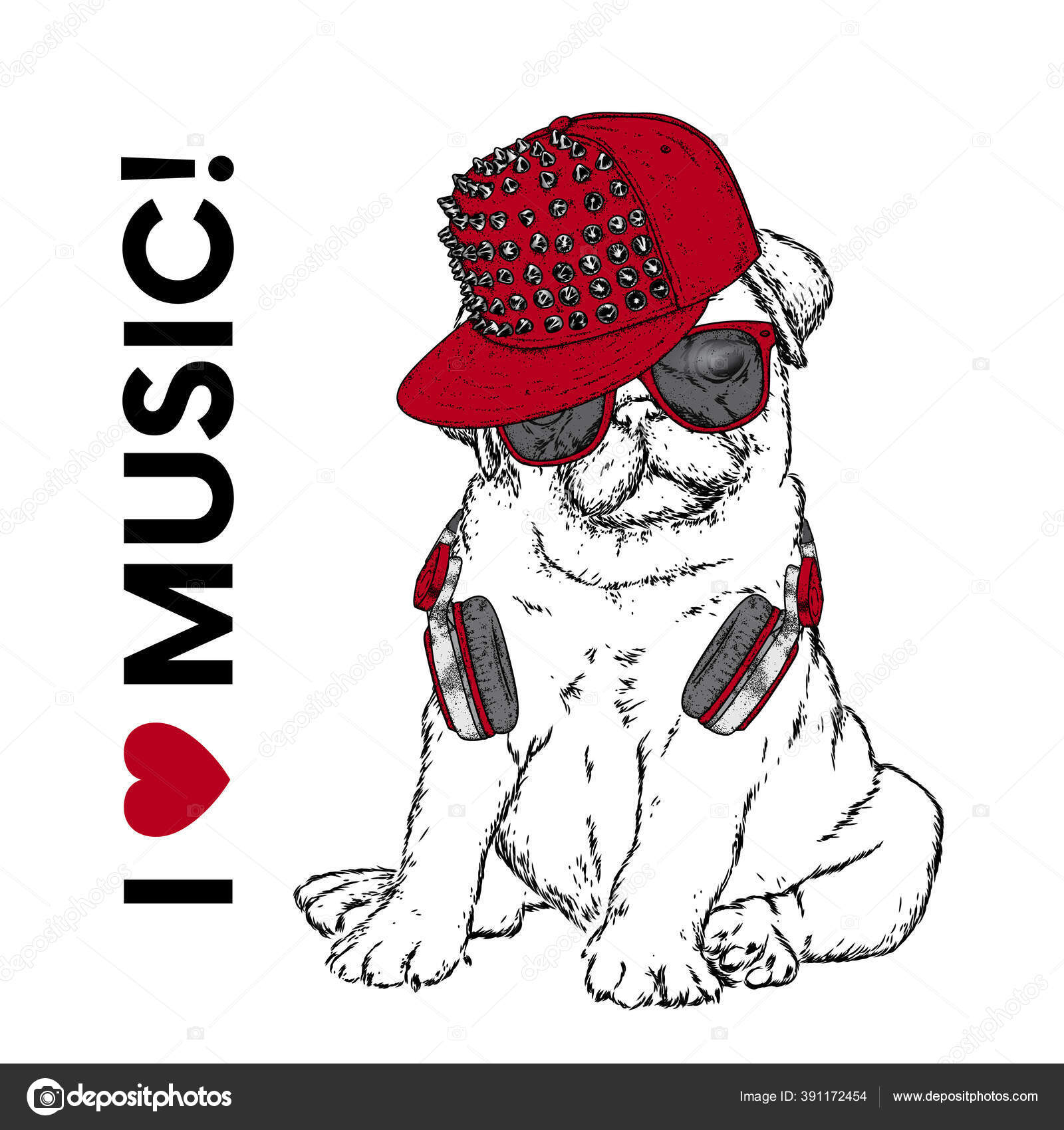 ヘッドフォンとキャップを差し込みます ベクトルイラスト 音楽だ 血統犬 ハンサムな子犬 ストックベクター C Juliagrin