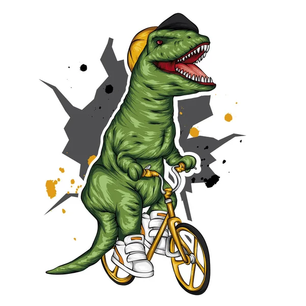 Dinosaure Illustration Vectorielle Lumineuse Reptile Dessin Animé Tyrannosaure Impression Sur — Image vectorielle