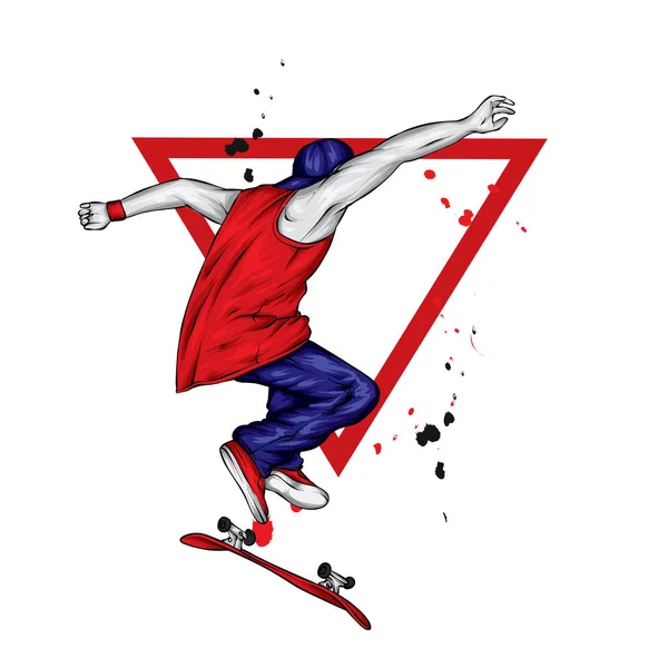 Stylová Brusle Džínách Teniskách Skateboard Vektorová Ilustrace Pohlednice Nebo Plakátu — Stockový vektor