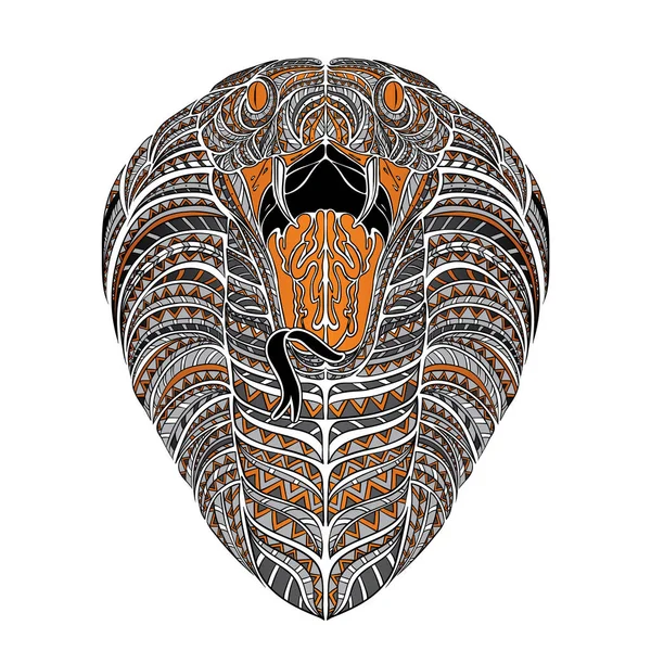 Cabeza Color Modelado Del Rey Cobra Diseño Tatuaje Africano Indio — Archivo Imágenes Vectoriales