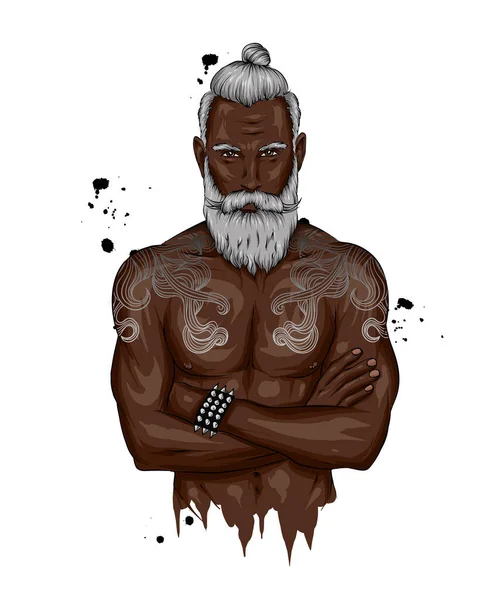 Ilustración Vectorial Original Hombre Con Peinado Moda Tatuaje Hipster Impresión — Vector de stock