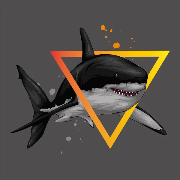 Şık Bir Köpekbalığı Kartpostal Poster Için Vektör Illüstrasyon Kıyafetler Için — Stok Vektör