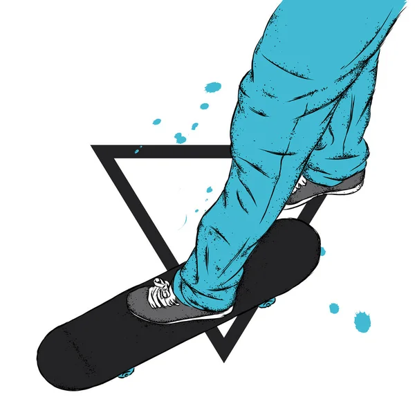 Snygg Skridskoåkare Jeans Och Sneakers Skateboard Vektor Illustration För Ett — Stock vektor