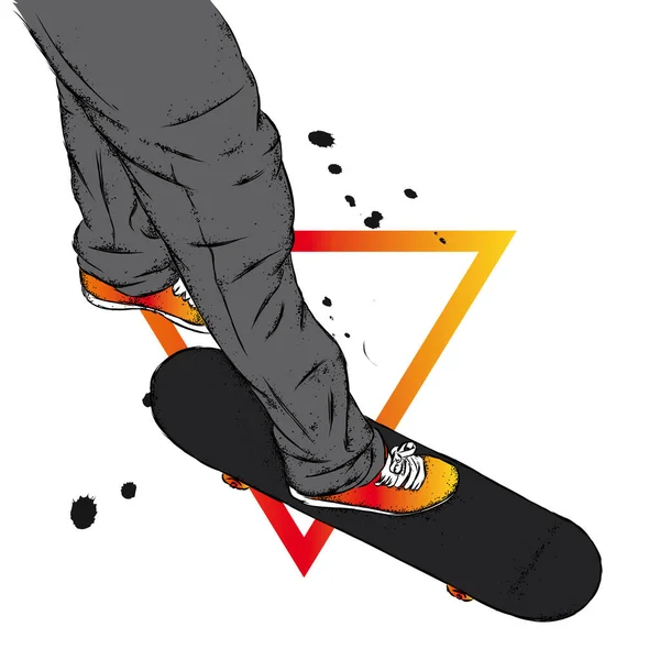 Patinador Elegante Jeans Tênis Skate Ilustração Vetorial Para Cartão Postal — Vetor de Stock