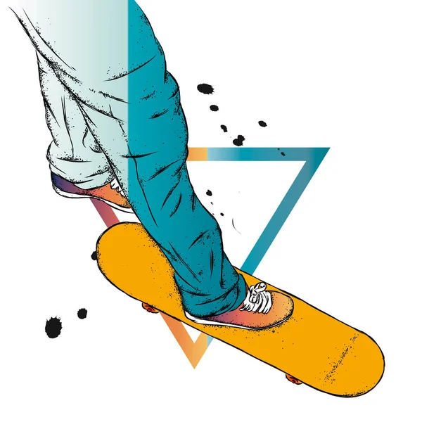 Patinador Elegante Jeans Tênis Skate Ilustração Vetorial Para Cartão Postal — Vetor de Stock