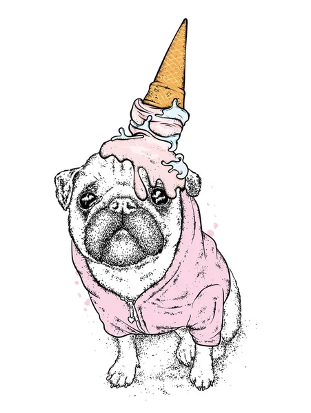 Αστείο Σκυλί Παγωτό Στο Κεφάλι Του Χαριτωμένο Κουτάβι Εικονογράφηση Διανύσματος — Διανυσματικό Αρχείο