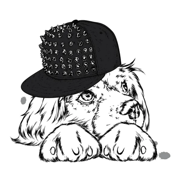 一只戴帽子戴眼镜的狗大麻 毒品和嗡嗡声帕格纯正的小狗在衣服和配件 好酷的服装 — 图库矢量图片