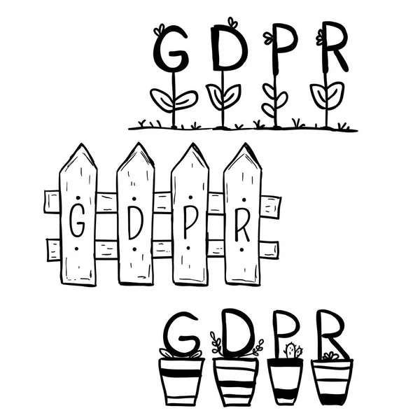 Gdpr General Data Protection Regulation Internet Technology Security Doodle — Stock Vector