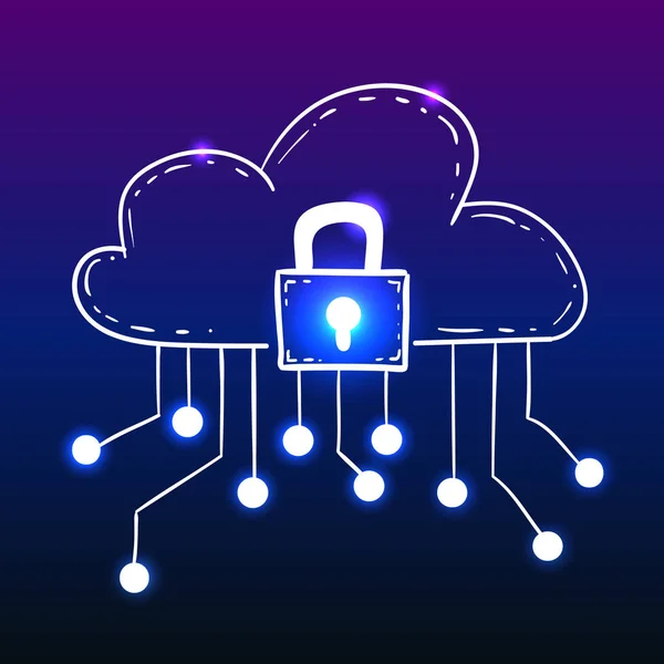 Circuito Luminoso Con Serratura Sicurezza Stile Doodle — Vettoriale Stock