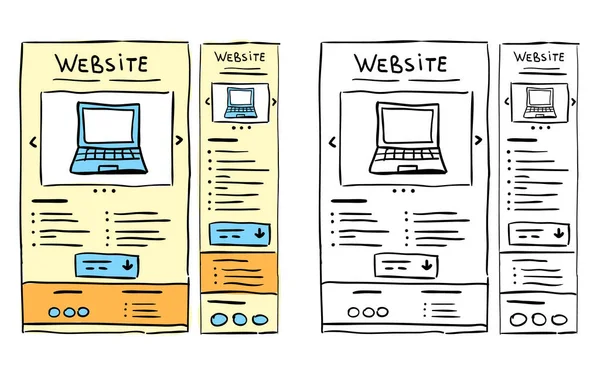 Handgezeichnete Website Layouts Reaktionsfähiges Wireframe Doodle — Stockvektor