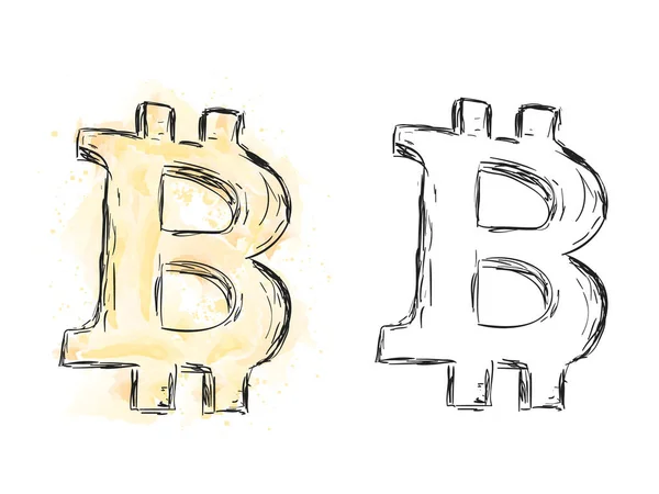 Illustration Bitcoin Pengar Akvarell Valuta Målning Doodle Stil — Stock vektor