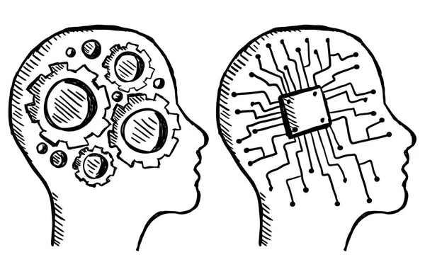 Ilustração Engrenagem Desenhada Mão Chip Cabeça Estilo Doodle —  Vetores de Stock