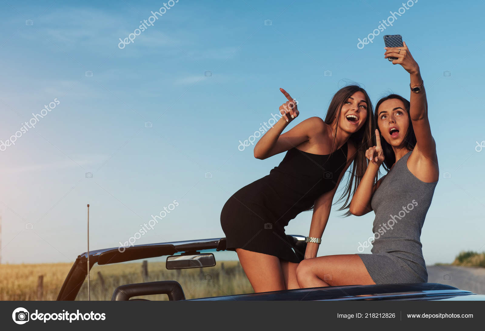 Download Beautiful Two Girls Photographed Road Background Blue Sky Field Desktop Wallpaper Free Get Wallpaper Beautiful Two Girls Photographed Road Background Blue Sky Field Free
