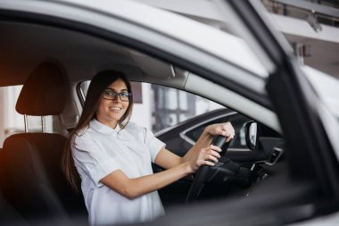 arabada oturan genç güzel kadın portresi.