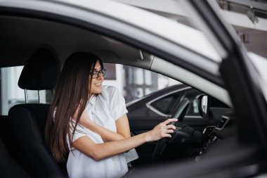 arabada oturan genç güzel kadın portresi.