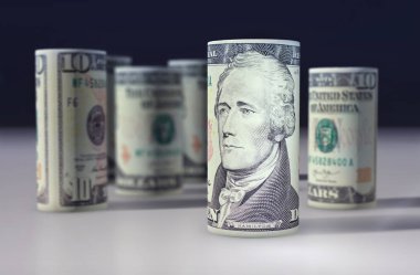 Amerikan 10 dolar dolar siyah üzerine yerleştirilmiştir.