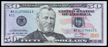 Elli doları banknot. Bize iki dolar faturaları makro. Amerikan Doları. 50 doları