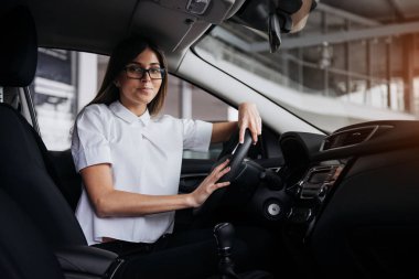 arabada oturan genç güzel kadın portresi.