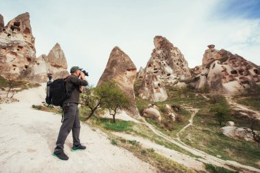 adam antik kenti ve dağlardan Uchhysar kazdık kale fotoğraflar. Kapadokya, Türkiye