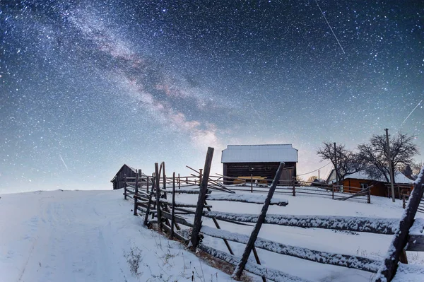 Chalets Mountains Night Stars Magic Event Frosty Day Anticipation Holiday — Stock Photo, Image