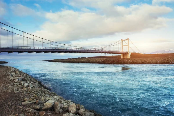 Bro Över Kanal Som Förbinder Glaciärlagunen Lagoon Och Atlanten Södra — Stockfoto