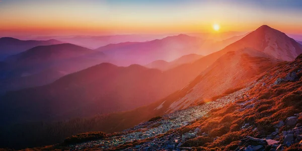 Magnificent Sunrise Beauty World Carpathian Ukraine Europe — Stock Photo, Image