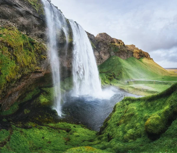 Seljalandfoss Водоспад Гарне Літо Сонячний День Європи Ісландії — стокове фото