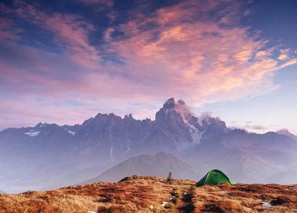 Tent Green Spread Out Pass Goulet Georgia Svaneti Europe Caucasus — Stock Photo, Image