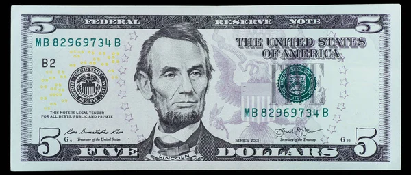 Fem Dollar Sedel Närbild Oss Två Dollarsedlar Makro Amerikanska Dollar — Stockfoto