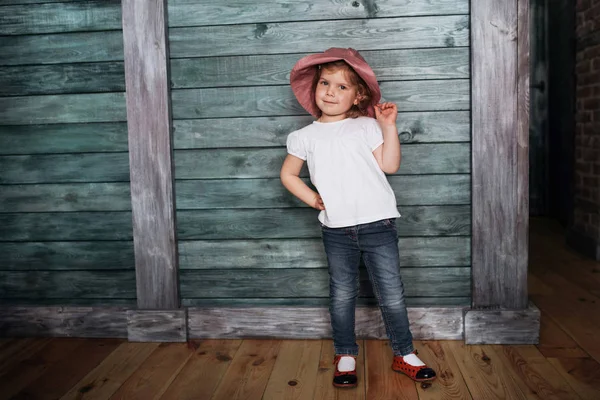 Fashion Little Girl Baby Dressed Summer Panama — Stock Photo, Image