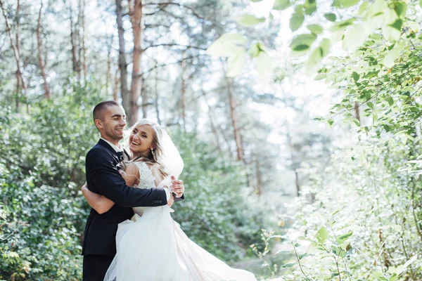 Mutlu Gelin Damat Düğün Günü Üzerinde Bir Park — Stok fotoğraf