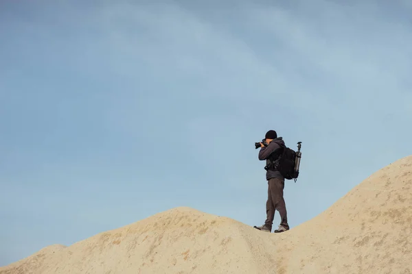 Fotograf Sandsteinfelsen Und Beobachtung Der Natürlichen Landschaft Kappadokien Türkei — Stockfoto