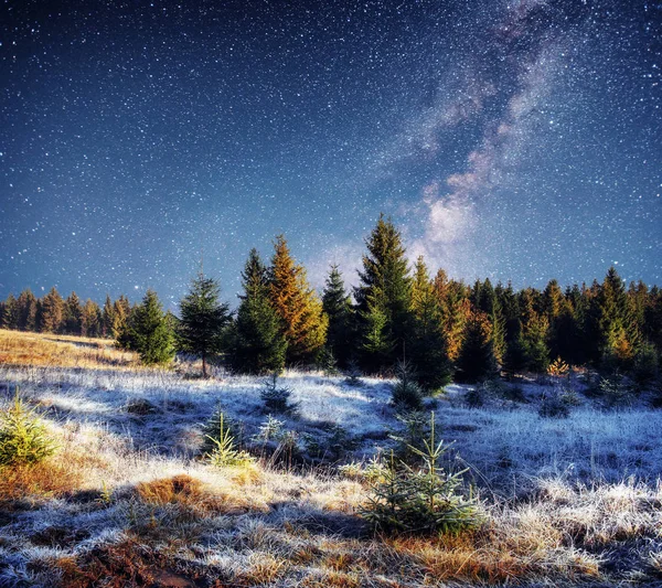 Fantastica Pioggia Meteoriti Invernali Montagne Innevate — Foto Stock