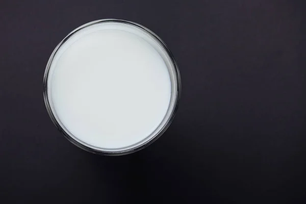Transparent Glass Milk Black Background — Stock Photo, Image