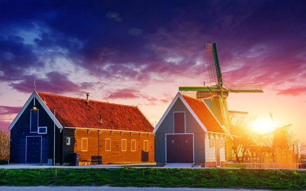 Fantastische Zonsondergang Molen Rotterdam Holland — Stockfoto