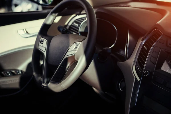 Modern Car Interior Dashboard Steering Wheel — Stock Photo, Image