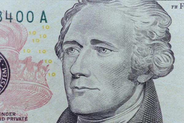 Alexander Hamilton Cara Dez Dólares Fatura Macro Estados Unidos Fechamento — Fotografia de Stock